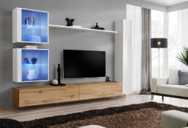Meuble mural Balestrand 284 | Grand espace de rangement | Blanc & Chêne Wotan | 180 x 280 x 40 cm | Push-to-open