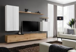 Meuble mural moderne Balestrand 28 | Blanc & Chêne Wotan | 160 x 270 x 40 cm | 12 compartiments