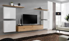 Meuble mural lumineux Balestrand 60 | Blanc & Chêne Wotan | 150 x 320 x 40 cm | Push-to-open