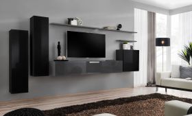 Ensemble mural Balestrand 10 | Noir & Gris | 160 x 330 x 40 cm | Design moderne & fonctionnel