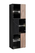 Vitrine / Couleur : Noir / Chêne Vicking / Marbre Noir / Élairage LED inclus / 6 portes / Fonction push-to-open / 60 x 40 x 182 cm / 12 compartiments