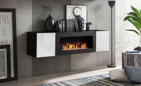 Commode suspendue avec cheminée Raudberg 47, couleur : blanc / noir - dimensions : 40 x 160 x 40 cm (h x l x p), avec fonction push-to-open