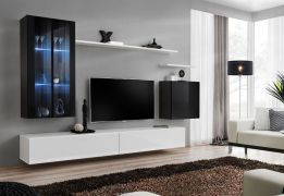 Meuble TV mural Balestrand 182 | Design élégant noir/blanc | LED intégrée | 160 x 270 x 40 cm