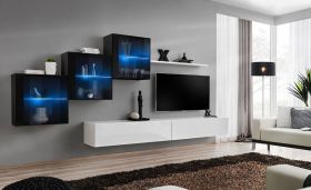 Ensemble mural Balestrand 310 | Design élégant noir/blanc | 150 x 330 x 40 cm | Push-to-open