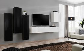 Meuble mural Balestrand 38 | Design moderne noir/blanc | 160 x 330 x 40 cm | Grand espace de rangement
