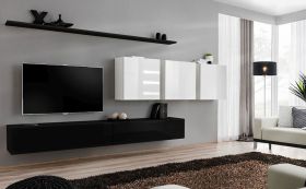 Meuble mural Balestrand 102 | Noir / Blanc | 150 x 340 x 40 cm | 5 portes, style moderne