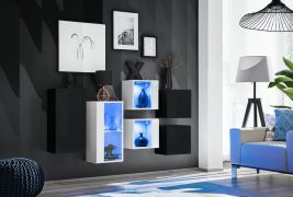 Set sobre d'armoires / Vitrines suspendues Volleberg 102, Couleur : Noir / Blanc - dimensions : 80 x 150 x 25 cm (h x l x p), avec fonction push-to-open