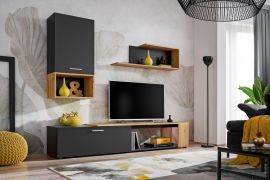 Meuble mural Bjordal 03 | Noir mat & chêne Wotan | 200 x 170 x 40 cm | 6 compartiments