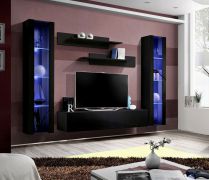 Meuble mural suspendu Hompland 08 noir | 170 x 260 x 40 cm | Design moderne, grand espace de rangement