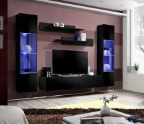 Ensemble mural Hompland 12 noir | 170 x 260 x 40 cm | Push-to-open | Rangement modulable