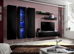 Meuble mural moderne Hompland 36 | Noir élégant | 170 x 260 x 40 cm | Deux éléments suspendus