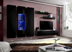 Meuble mural suspendu Hompland 40 noir | 170 x 260 x 40 cm | Éclairage LED bleu