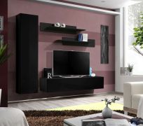 Meuble mural suspendu avec éclairage LED Hompland 64 | Noir | 170 x 210 x 40 cm | Grand espace de rangement