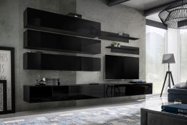 Meuble TV suspendu Hompland 100 noir | 180 x 320 x 40 cm | Push-to-open | Design moderne