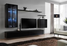 Meuble mural Balestrand 178 noir | 160 x 270 x 40 cm | Push-to-open | LED | Design moderne
