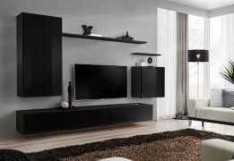 Mur TV design Balestrand 18 noir | 160 x 270 x 40 cm | Push-to-open, lignes épurées