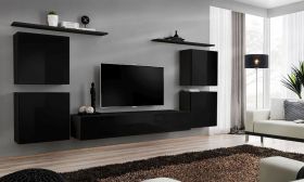 Meuble mural design moderne Balestrand 50 | Noir élégant | 150 x 320 x 40 cm | 5 portes