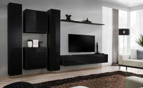 Meuble mural Balestrand 82 noir | 180 x 330 x 40 cm | Grand espace de rangement moderne