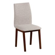 Chaise de salle à manger Pärnu d'aspect classique, rembourrage en mousse T-25, bois de hêtre laqué en noyer, matériaux de qualité, tissu couleur beige/gris