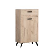 Armoire à chaussures avec un tiroir Vracar 09, Couleur : Chêne gris, trois compartiments, une porte, chants ABS, dimensions : 100,5 x 53,5 x 35 cm, Poignées & Pieds : Noir