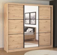 Armoire à portes coulissantes 3 vantaux Panevo 06 | 1 porte miroir | Chêne Artisan | 215,5 x 242 x 60 cm | 11 compartiments