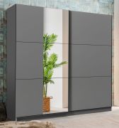 Armoire à portes coulissantes / Penderie Kule 10, Couleur : Gris graphite, miroir, chants ABS, deux tringles à vêtements, 10 compartiments, dimensions : 210 x 236,5 x 62,5 cm
