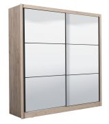 Armoire penderie à portes coulissantes miroir Panevo 04 | Chêne gris | 6 compartiments | Design moderne | 215,5 x 213 x 60 cm