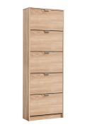 Armoire à chaussures haute Gradide 05, Couleur : Chêne de Sonoma, cinq portes basculantes, poignées : gris, 10 compartiments, dimensions : 191,5 x 67 x 28 cm, protection des bandes de chant ABS, pour le hall d'entrée