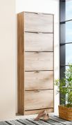 Armoire à chaussures au design moderne Gradide 06, Couleur : Chêne gris, cinq portes basculantes, chants ABS, dimensions : 191,5 x 67 x 28 cm, 10 compartiments, armoire à chaussures étroite