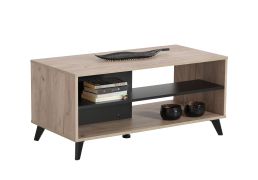 Table basse avec étagère Vracar 02 | Chêne gris & noir | Design moderne | 47 x 102 x 50 cm