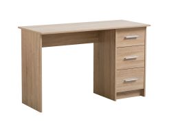 Bureau pratique Powar 01, Couleur : Chêne de Sonoma, trois tiroirs, chants ABS, poignées : Gris, Dimensions : 74,5 x 121 x 50 cm, Design simple