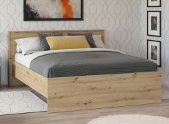 Lit double simple Brus 07, Couleur : Chêne Artisan, stable et durable, Surface de couchage : 160 x 200 cm, chants ABS, Matériaux de haute qualité, pour chambre à coucher