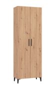 Armoire grand format à chaussures pour le vestibule Derevo 02, Couleur : Chêne Artisan, deux portes, chants ABS, poignées & pieds : Noir, dimensions : 195 x 67,5 x 35 cm, six compartiments