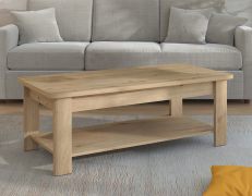 Table basse neutre Palilula 01, Couleur : Chêne Artisan, pour le salon, ABS, Dimensions : 45 x 124 x 60 cm, facile à combiner