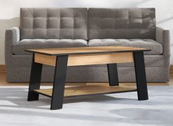 Elégante table basse avec pieds noirs Potra 01, Couleur : Chêne Artisan / Noir Mat, ABS, Dimensions : 46,5 x 101 x 54,5 cm