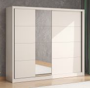 Penderie large / Armoire à portes coulissantes Apatin 05, 2,5 mètres de large, Couleur : cachemire, deux tringles à vêtements, 10 compartiments, miroir, Dimensions : 215,5 x 251 x 60 cm