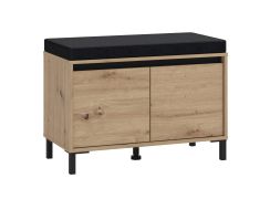 Banc avec espace de rangement / 2 portes battantes / Armoire à chaussures / Couleur : Chêne Artisan / Coussins d'assise inclus / Dimensions : 80 x 40 x 57 cm / Pour l'entrée