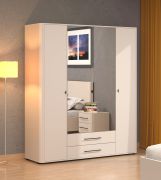 Armoire à portes battantes / 2 portes miroir / Couleur : Cachemire / 2 tiroirs / Dimensions : 179,5 x 56 x 210,5 cm / Penderie / 1 tringle à vêtements / 11 compartiments