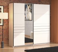 Armoire / Couleur : Blanc opaque / Large / 1 porte miroir / Armoire à portes coulissantes / Dimensions : 220 x 61 x 217,5 cm / Chants ABS / 2 tringles à vêtements / 2 compartiments