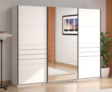Armoire / 3 portes / 1 porte miroir / Couleur : Blanc opaque / 3 tringles à vêtements / Dimensions : 167 x 61 x 217 cm / Très large / 3 compartiments / Beaucoup d'espace de rangement