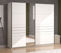 Armoire à portes coulissantes / Penderie / 2 tringles à vêtements / Couleur : Blanc opaque / Chants ABS / Dimensions : 245 x 61 x 217,5 cm / 2 compartiments / Pour chambre à coucher