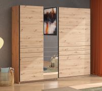 Armoire à portes coulissantes / Penderie / 2 tringles à vêtements / Couleur : Chêne Artisan / Chants ABS / Dimensions : 245 x 61 x 217,5 cm / 2 compartiments / Pour chambre à coucher