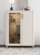 Vitrine / Petite / Couleur : Cachemire / 1 porte vitrée / Dimensions : 90 x 40 x 116,5 cm / 1 porte pivotante / Bords ABS / Verre teinté / 6 compartiments / Pour le salon