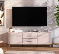 Meuble bas TV / Couleur : Cachemire / 2 portes battantes / 2 tiroirs / Dimensions : 154 x 40 x 52,5 cm / Chants ABS / Meuble TV / 2 compartiments / Poignées & Pieds : Chêne artisan