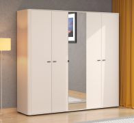 Armoire / 5 portes / Couleur : Cachemire / 1 porte miroir / Dimensions : 224,5 x 56 x 210,5 cm / 2 tringles à vêtements / 7 compartiments / Chants ABS / Poignées & Pieds : Métal