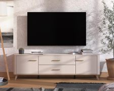 Meuble TV / 2 portes battantes / Couleur : Cachemire / 2 tiroirs / Meuble TV / 2 compartiments / Dimensions : 179,5 x 40 x 52,5 cm / Chants ABS / Pour le salon