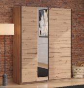 Armoire à portes coulissantes / Couleur : Chêne Artisan / 1 porte miroir / 2 tringles à vêtements / 2 compartiments / Penderie / Chants ABS / Dimensions : 145,5 x 60 x 217,5 cm