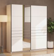 Armoire à portes coulissantes / Couleur : Blanc opaque / 1 porte à miroir / Dimensions : 195 x 61 x 217,5 cm / 2 tringles à vêtements / Penderie / 2 compartiments / Chants ABS
