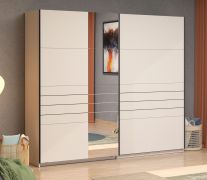 Armoire à portes coulissantes / Penderie / 2 tringles à vêtements / Couleur : Cachemire / Chants ABS / Dimensions : 245 x 61 x 217,5 cm / 2 compartiments / Pour chambre à coucher