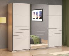 Armoire / 3 portes / 1 porte miroir / Couleur : Cachemire / 3 tringles à vêtements / Dimensions : 167 x 61 x 217 cm / Armoire à portes coulissantes / Très large / 3 compartiments
